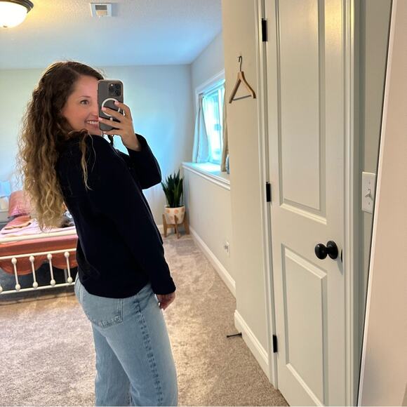 GAP Navy Blue Ribbed Crewneck Knit Long Sleeve Top Large - Picture 2 of 9